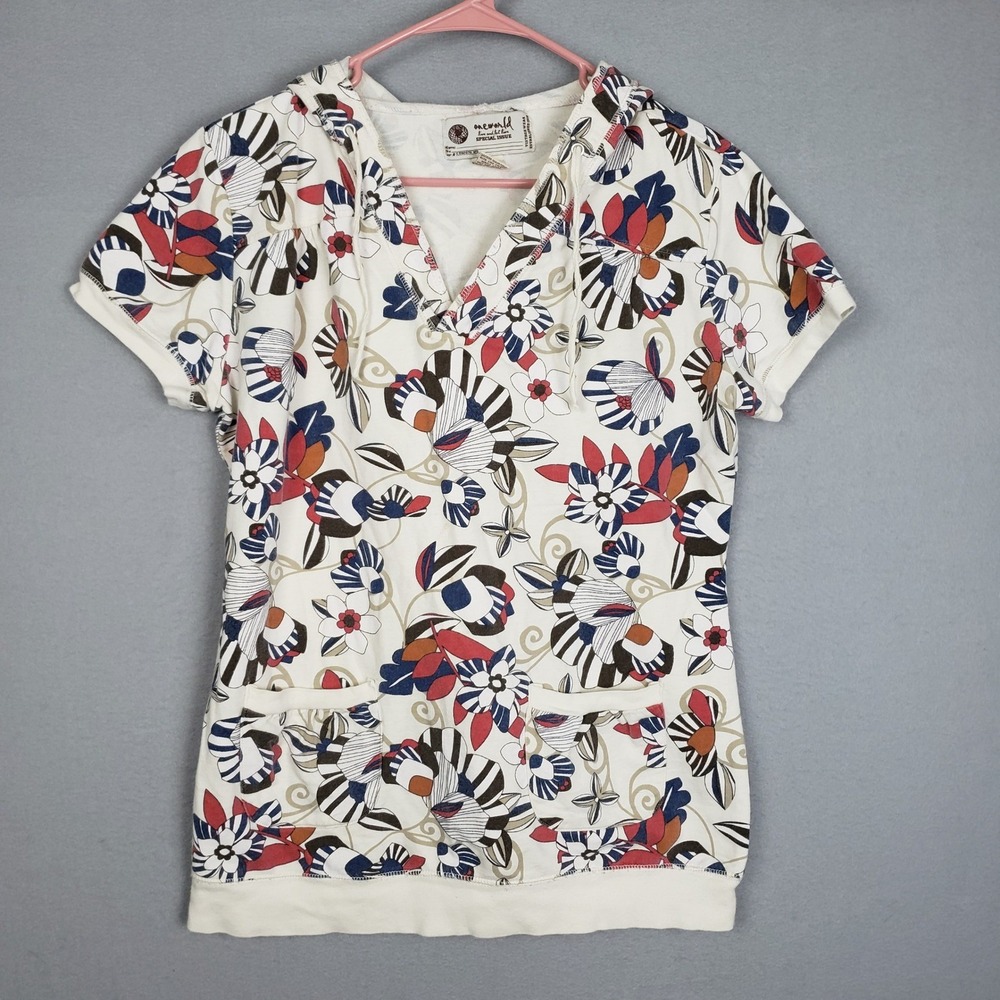 One World L Short Sleeve Hoodie Tee Tropical Floral Maximalist Y2K Streetwear